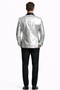 Men’s Shiny Silver Blazer with Black Lapel – Luxury Metallic Formal Jacket for Party, Evening and Special Events