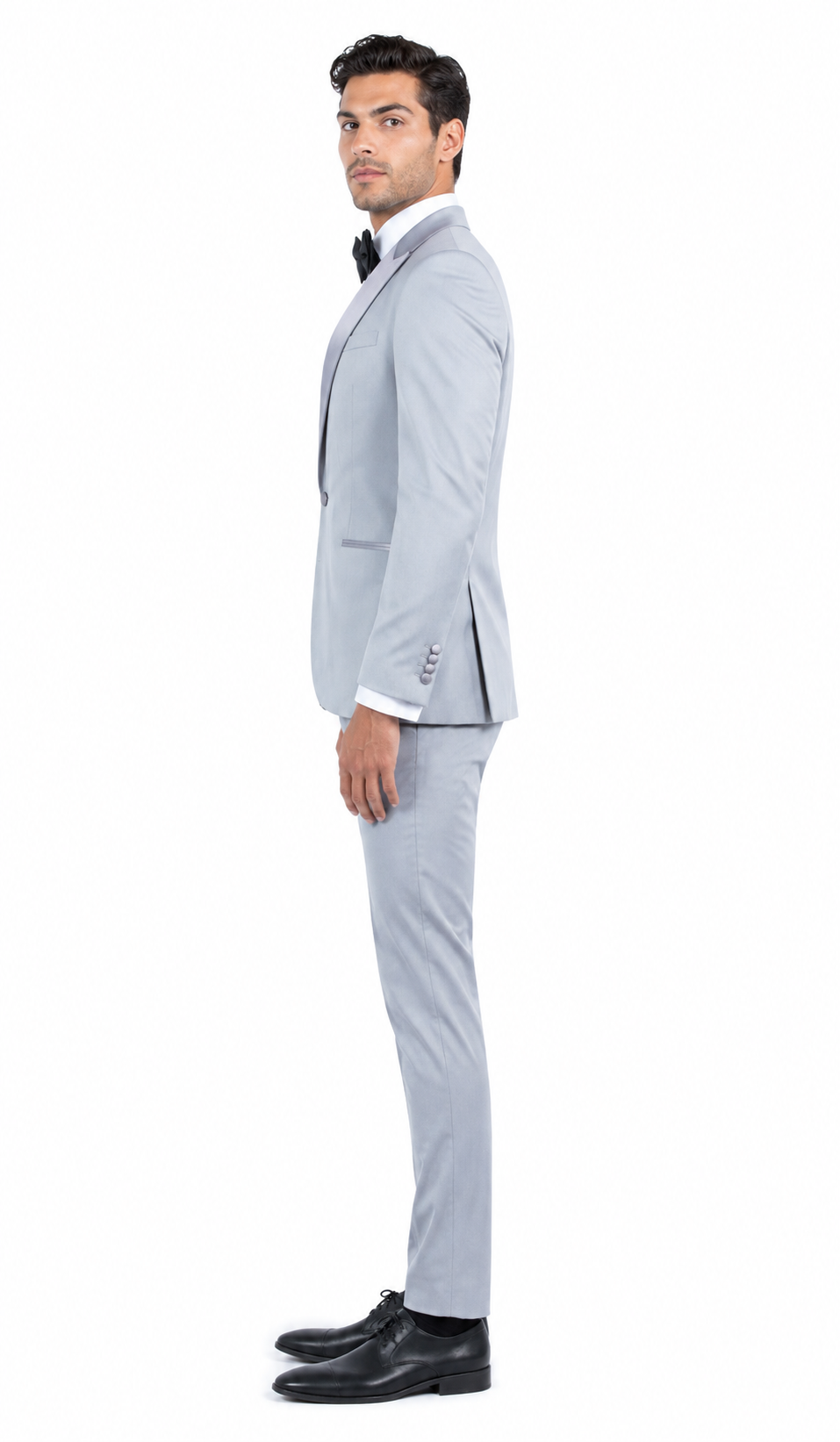 Men’s Silver Dinner Jacket – Satin Peak Lapel Tuxedo Blazer for Weddings, Prom & Formal Events in color silver grey