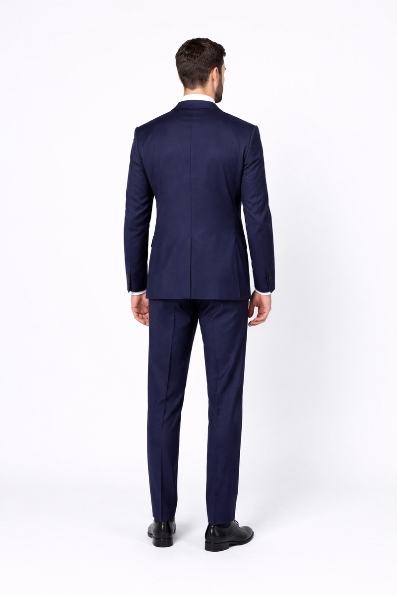 Mens Slim Fit 100% Wool Suit by Rossiman Rossi - Peak Lapel Jacket & Plum Tapered Pants