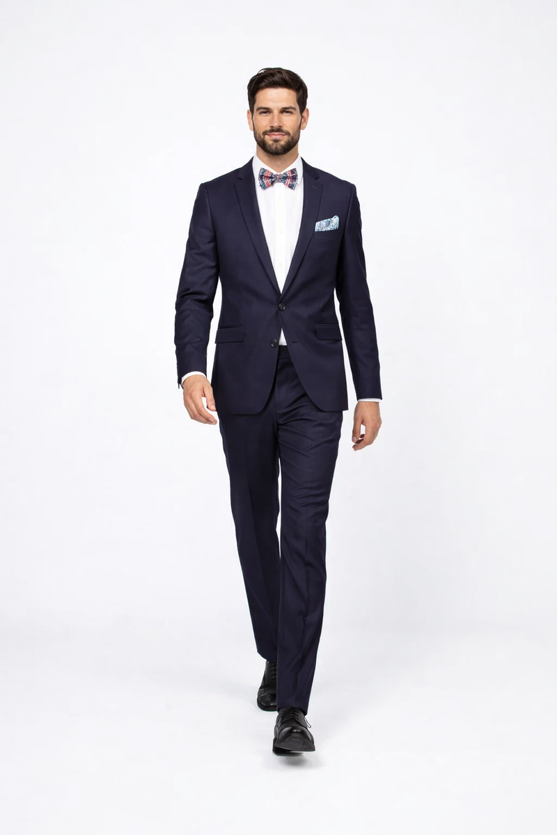 Mens Slim Fit 100% Wool Suit by Rossiman Rossi - Peak Lapel Jacket & Plum Tapered Pants