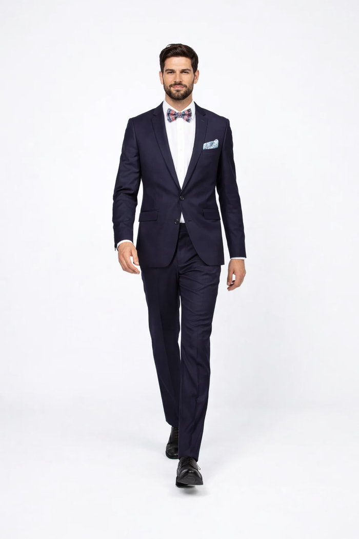 Mens Slim Fit 100% Wool Suit by Rossiman Rossi - Peak Lapel Jacket & Plum Tapered Pants