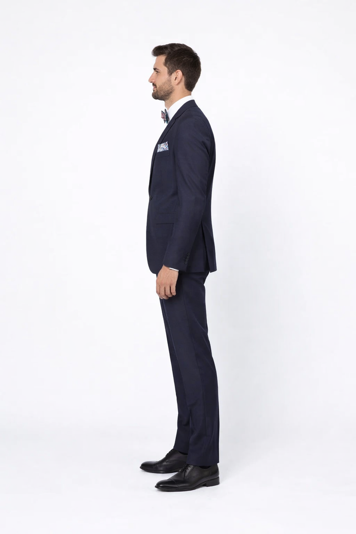 Mens Slim Fit 100% Wool Suit by Rossiman Rossi - Peak Lapel Jacket & Plum Tapered Pants