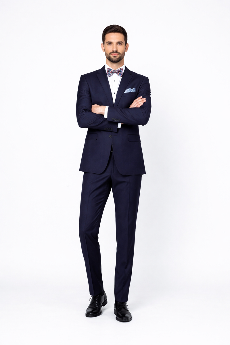 Mens Slim Fit 100% Wool Suit by Rossiman Rossi - Peak Lapel Jacket & Plum Tapered Pants