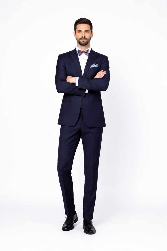 Mens Slim Fit 100% Wool Suit by Rossiman Rossi - Peak Lapel Jacket & Plum Tapered Pants