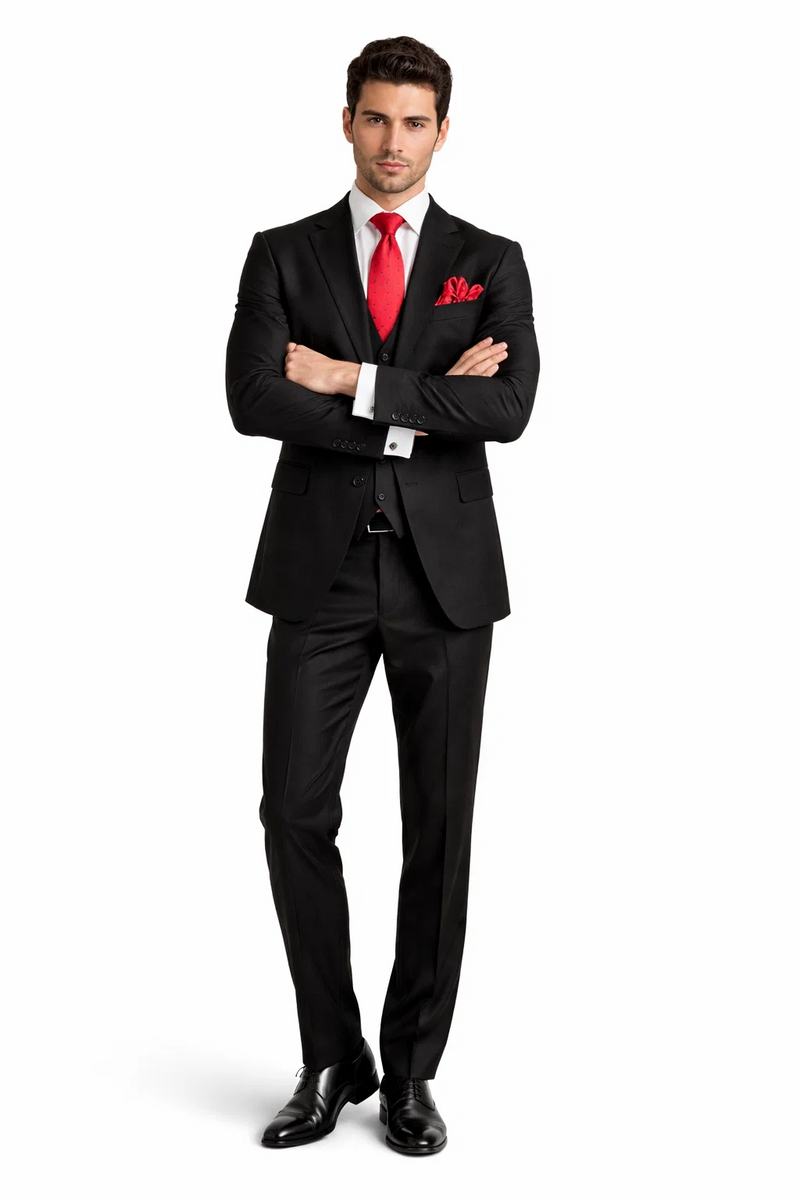 Rossi Man Men's Slim Fit Black Suit â€“ Double-Breasted Vest, Elegant Formalwear