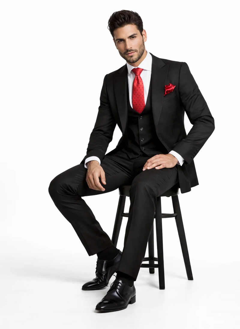 Rossi Man Men's Slim Fit Black Suit â€“ Double-Breasted Vest, Elegant Formalwear