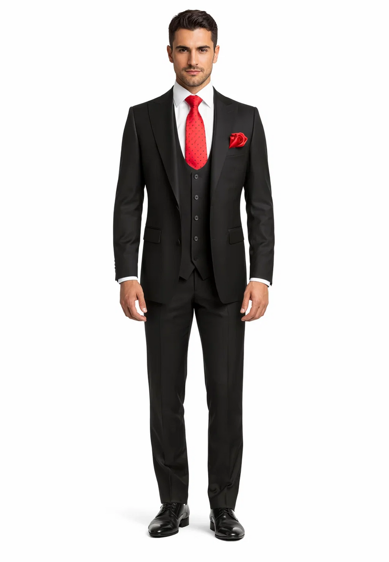 Rossi Man Men's Slim Fit Black Suit â€“ Double-Breasted Vest, Elegant Formalwear