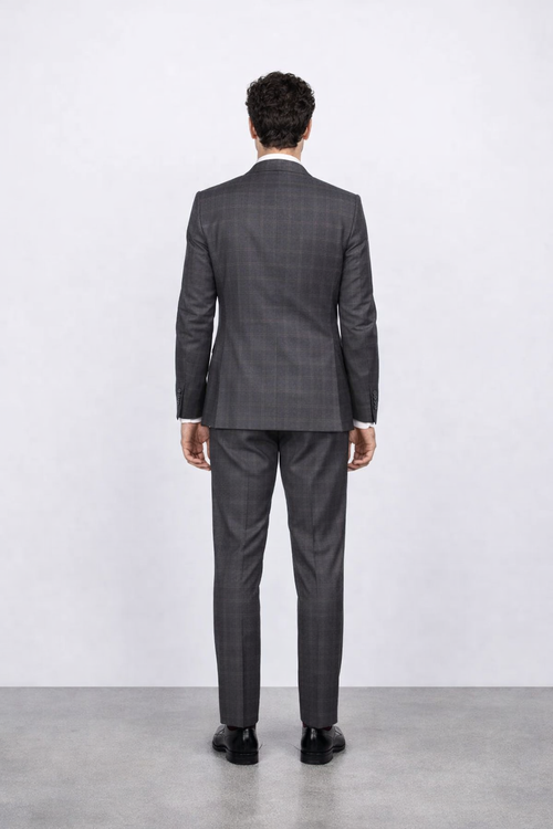 Mens Slim Fit Charcoal Plaid Suit by Rossiman Rossi - 1-Button Jacket &  Tapered Pants