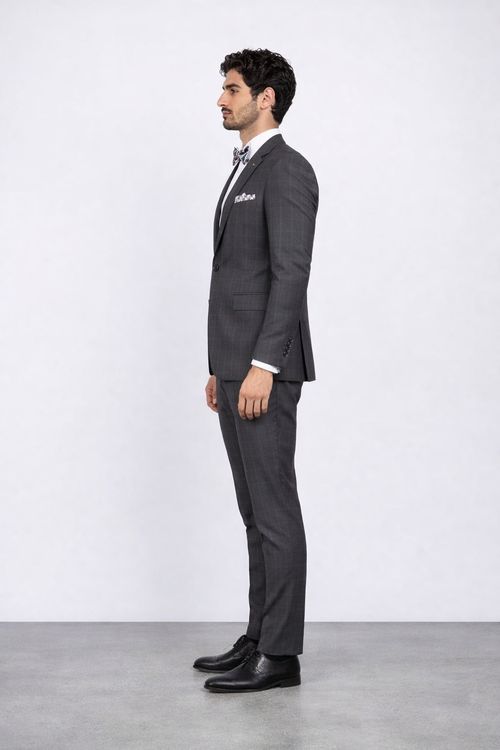 Mens Slim Fit Charcoal Plaid Suit by Rossiman Rossi - 1-Button Jacket &  Tapered Pants