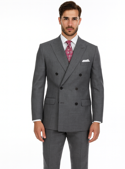Alexander Collection - Charcoal Double Breasted 2 Piece Suit Regular Fit Tone on Tone Windowpane