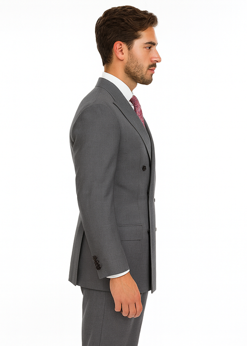 Alexander Collection - Charcoal Double Breasted 2 Piece Suit Regular Fit Tone on Tone Windowpane