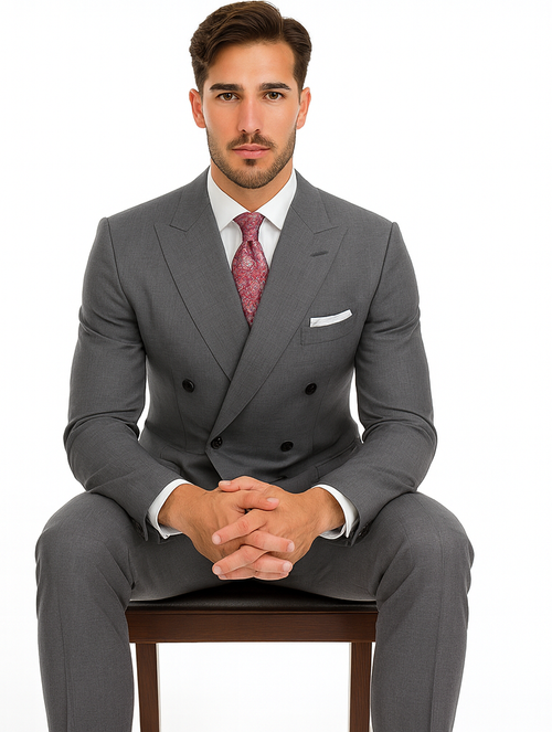 Alexander Collection - Charcoal Double Breasted 2 Piece Suit Regular Fit Tone on Tone Windowpane