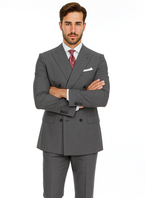 Alexander Collection - Charcoal Double Breasted 2 Piece Suit Regular Fit Tone on Tone Windowpane