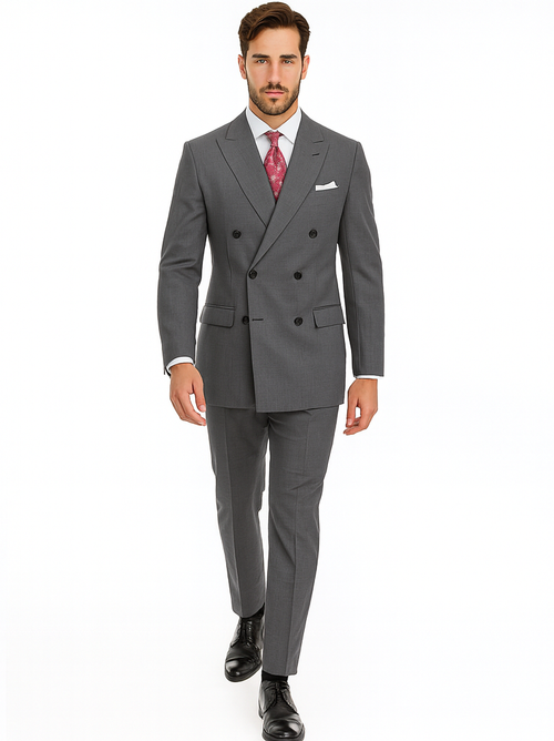 Alexander Collection - Charcoal Double Breasted 2 Piece Suit Regular Fit Tone on Tone Windowpane
