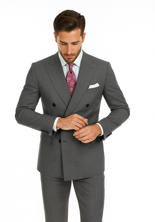 Alexander Collection - Charcoal Double Breasted 2 Piece Suit Regular Fit Tone on Tone Windowpane