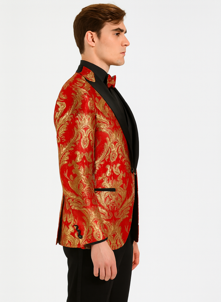Red Gold Modern Fit 3 Piece Suit with Matching Bow Tie