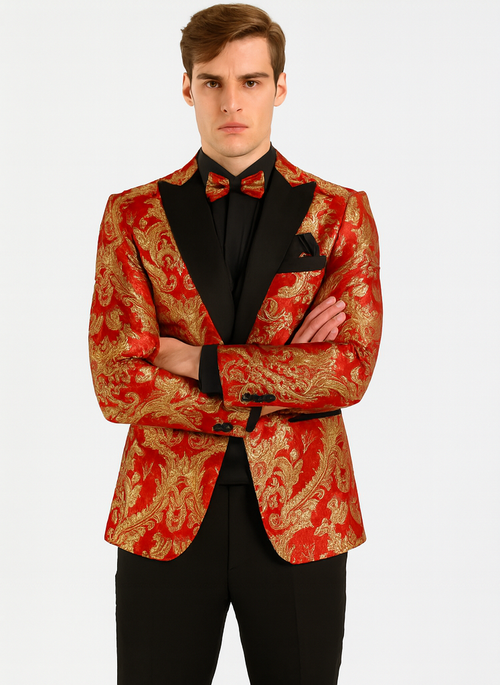 Red Gold Modern Fit 3 Piece Suit with Matching Bow Tie