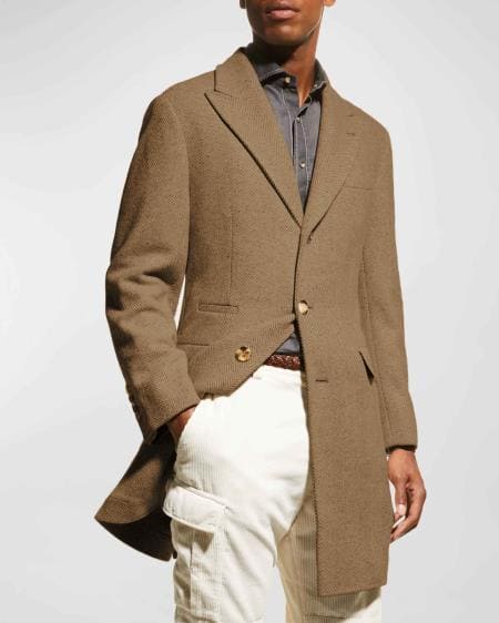 Men's Wool Car Coat Beige Topcoat - AlbertoNardoniStore