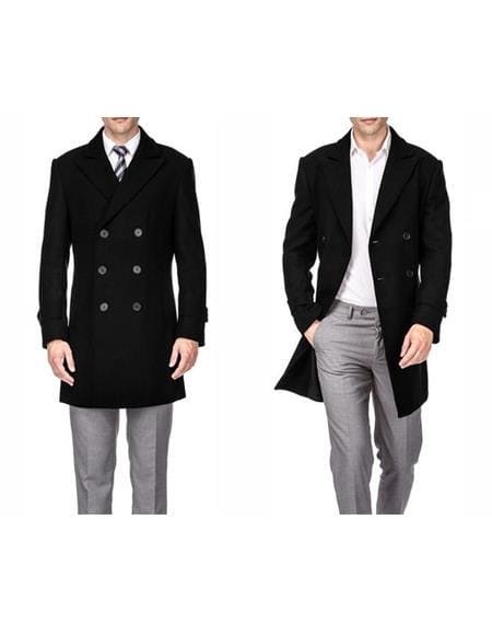 Men's Wool Car Coat Black Topcoat - AlbertoNardoniStore