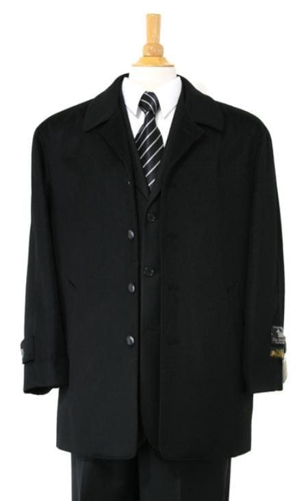 Men's Wool Car Coat Black Topcoat - AlbertoNardoniStore