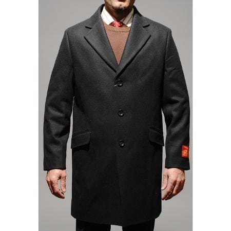 Men's Wool Car Coat Blck wool Topcoat - AlbertoNardoniStore