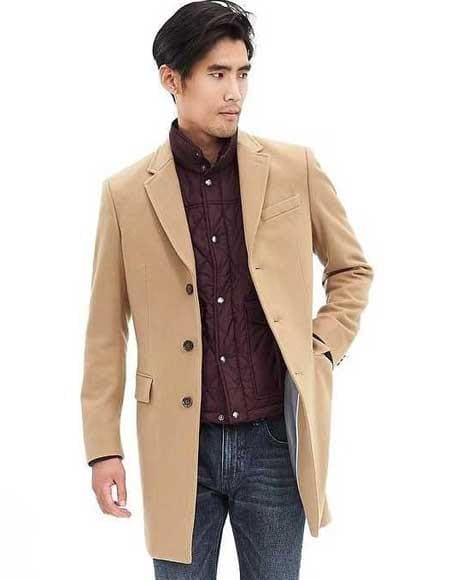 Men's Wool Car Coat Camel Topcoat - AlbertoNardoniStore