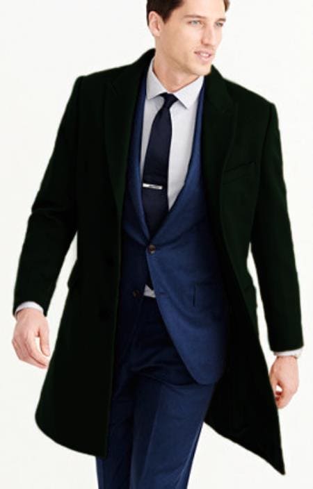 Men's Wool Car Coat Dark Green Topcoat - AlbertoNardoniStore