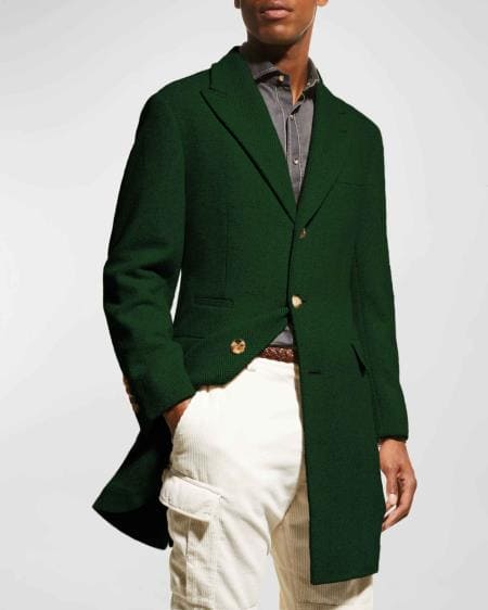 Men's Wool Car Coat Dark Green Topcoat - AlbertoNardoniStore