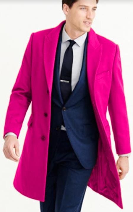 Men's Wool Car Coat Hot Pink Topcoat - AlbertoNardoniStore