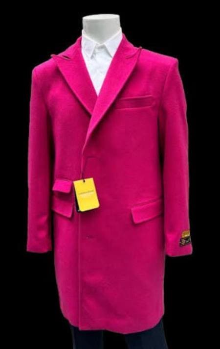 Men's Wool Car Coat Hot Pink Topcoat - AlbertoNardoniStore