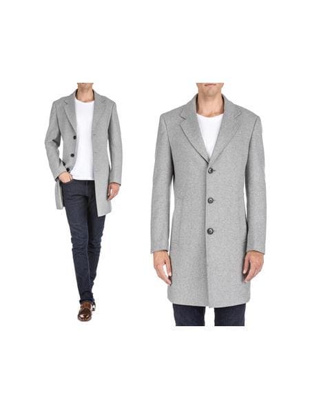 Men's Wool Car Coat Light Grey Topcoat - AlbertoNardoniStore