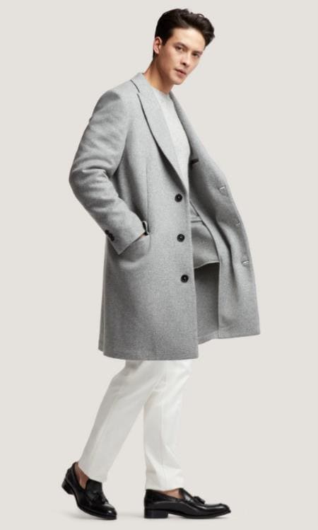 Metropolitan Dual-Layer Wool Car Coat - Grey Gionfriddo Italy Men's Cashmere Wool