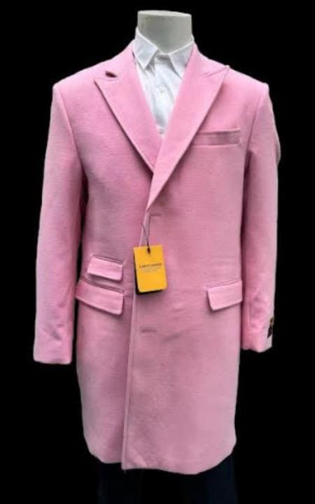 Men's Wool Car Coat Light Pink Topcoat - AlbertoNardoniStore