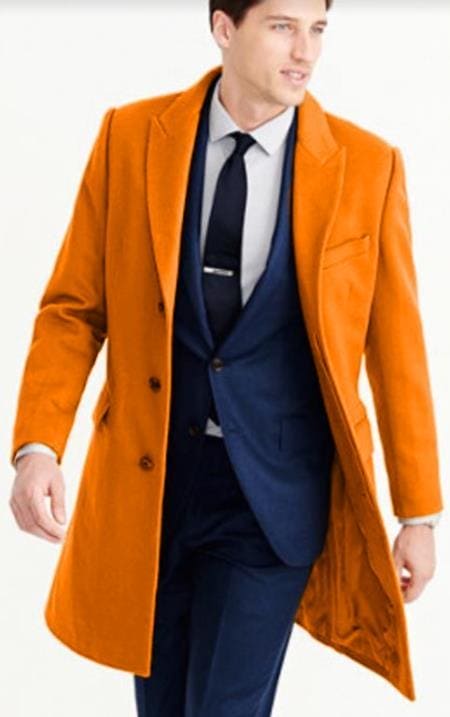 Men's Wool Car Coat Orange Topcoat - AlbertoNardoniStore