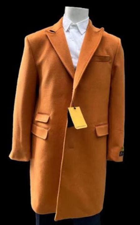 Men's Wool Car Coat Orange Topcoat - AlbertoNardoniStore