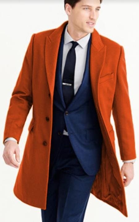 Men's Wool Car Coat Rust Topcoat - AlbertoNardoniStore