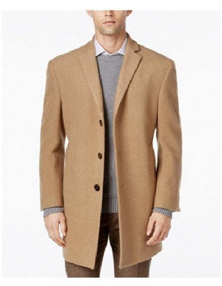 Men's Wool Car Coat Tan Topcoat - AlbertoNardoniStore