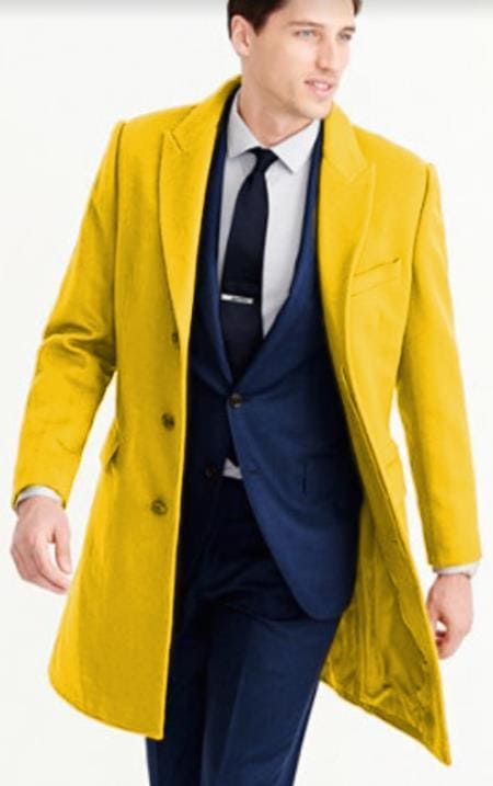 Men's Wool Car Coat Yellow Topcoat - AlbertoNardoniStore