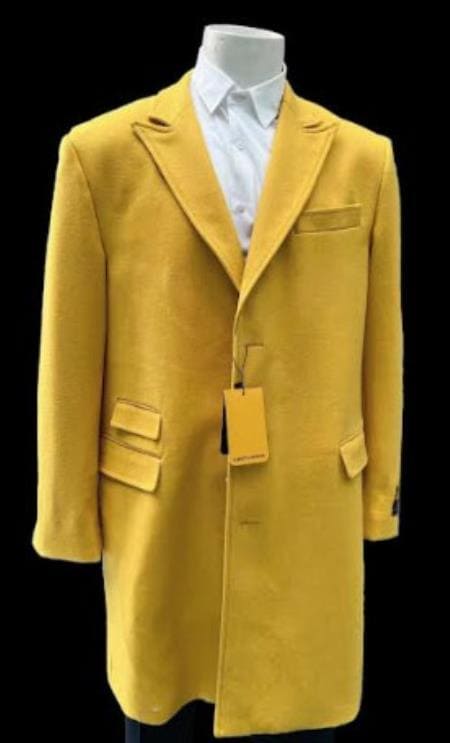 Men's Wool Car Coat Yellow Topcoat - AlbertoNardoniStore