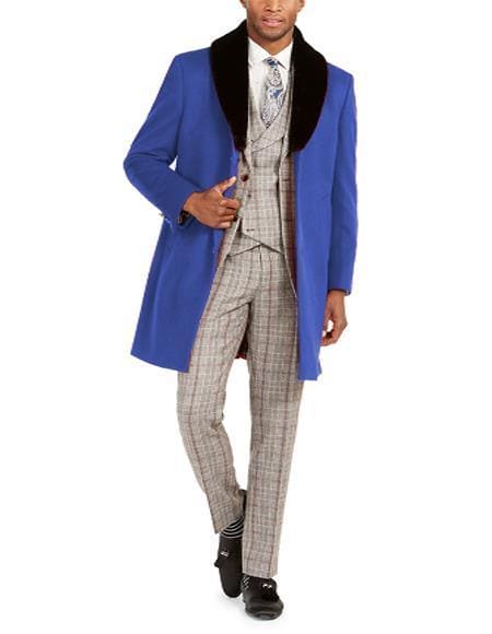 Men's Wool Car Royal Blue Topcoat - AlbertoNardoniStore