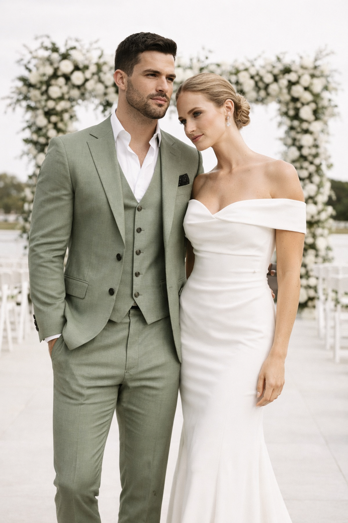 Men Sage Light Green Suit