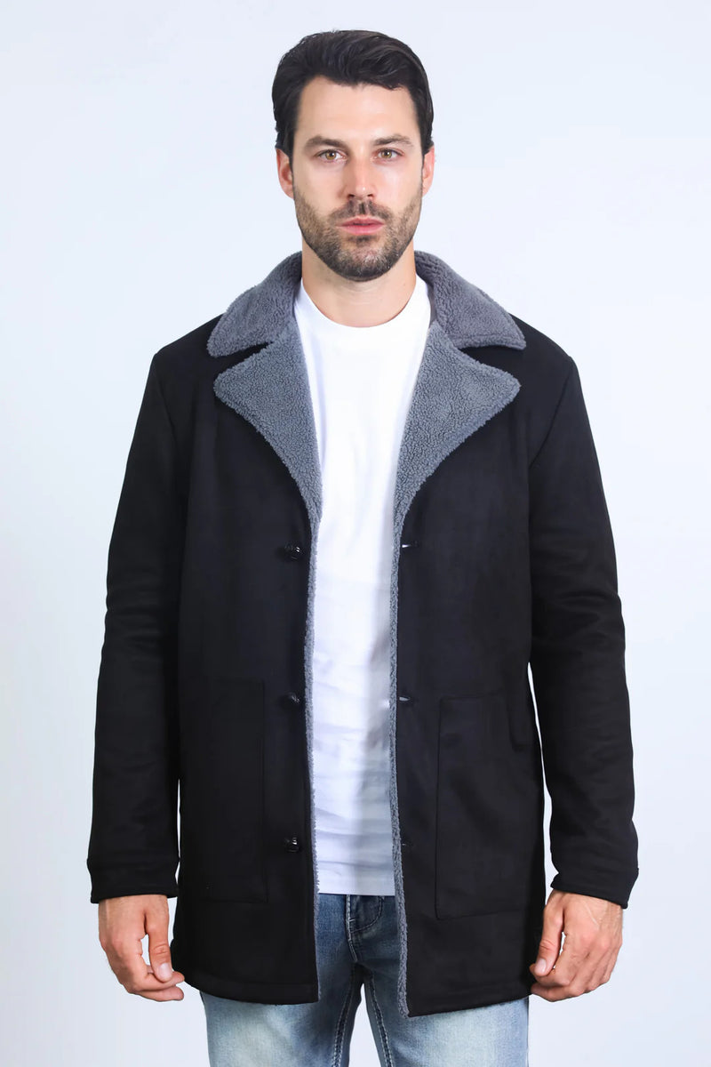 Western Style Long Black Faux Suede Coat for Men – Classic Cowboy Inspired Outerwear