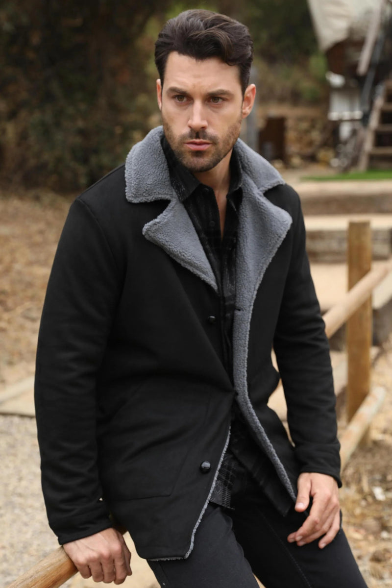 Western Style Long Black Faux Suede Coat for Men – Classic Cowboy Inspired Outerwear