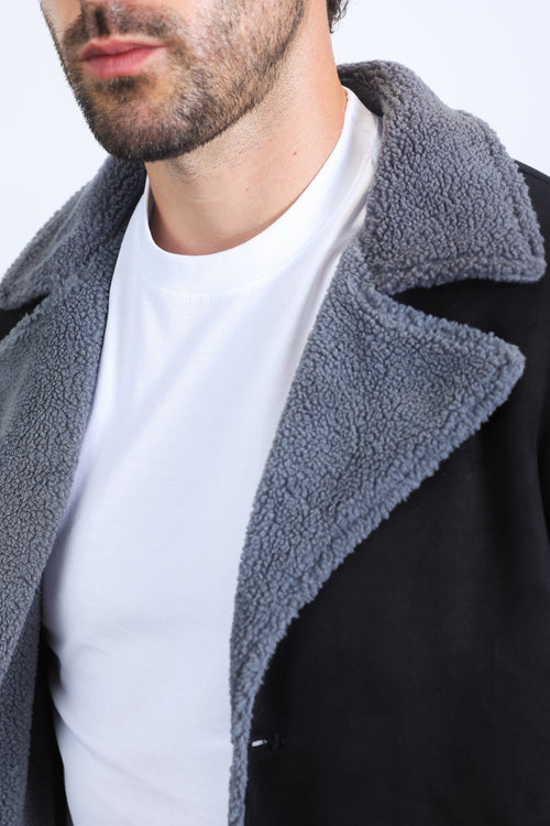 Men’s Black Faux Suede Western Overcoat – Longline Cowboy Style Jacket