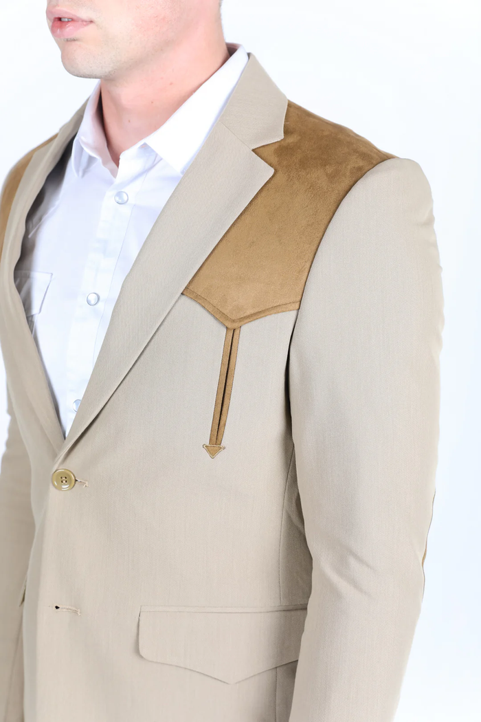 Mens Western Style Suit Coat – Premium Suede Yokes with Elbow Patch Detail