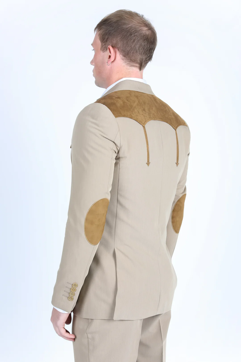 Mens Western Style Suit Coat – Premium Suede Yokes with Elbow Patch Detail