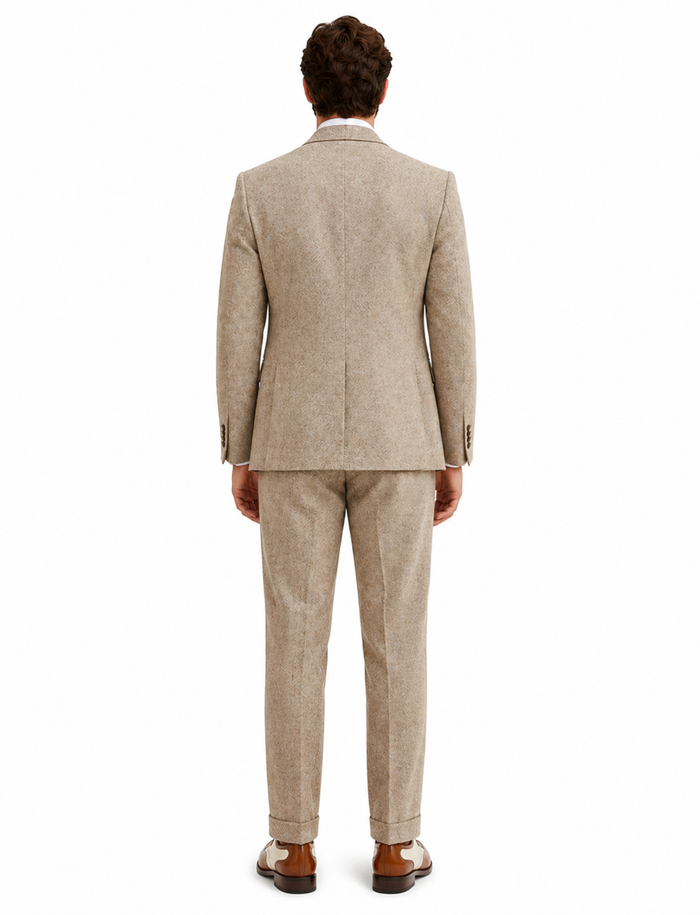 Men’s Light Tan Tweed Great Gatsby 3 Piece Suit – Vintage Vested Wedding Suit, 1920s Classic Formal Outfit Herringbone