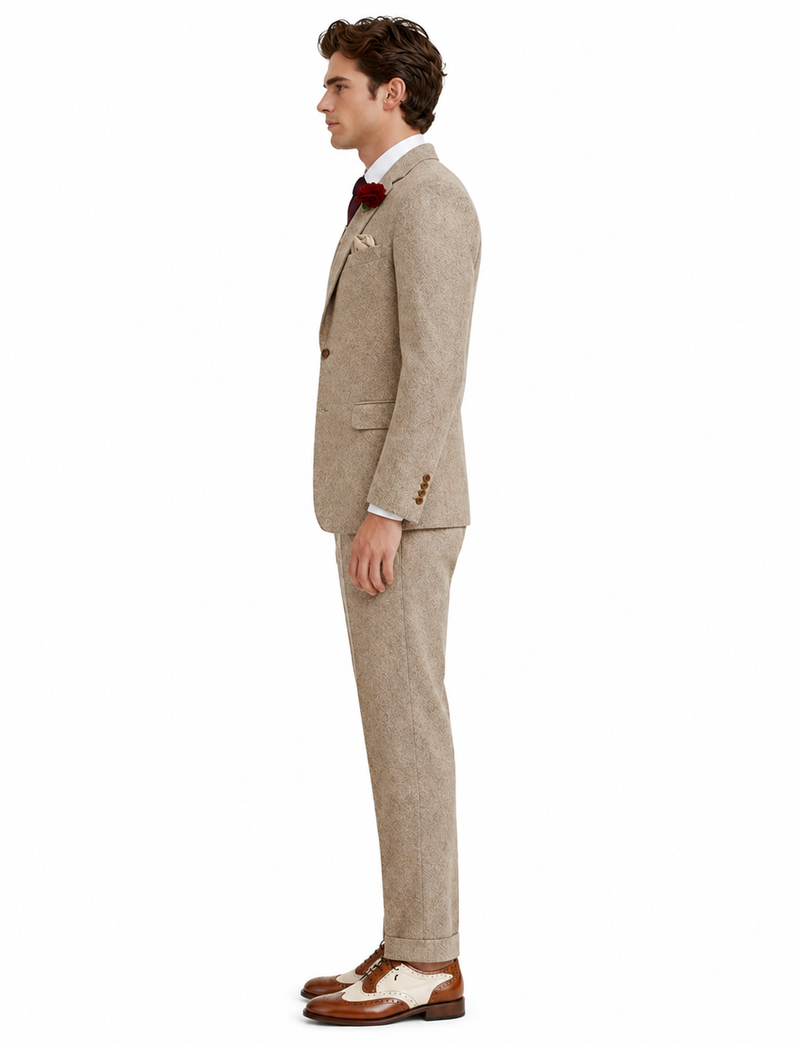 Men’s Light Tan Tweed Great Gatsby 3 Piece Suit – Vintage Vested Wedding Suit, 1920s Classic Formal Outfit Herringbone