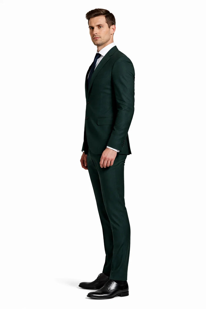 Men's Two Button Vested Notch Lapel Matching Vest and Basic Suit in Hunter Green
