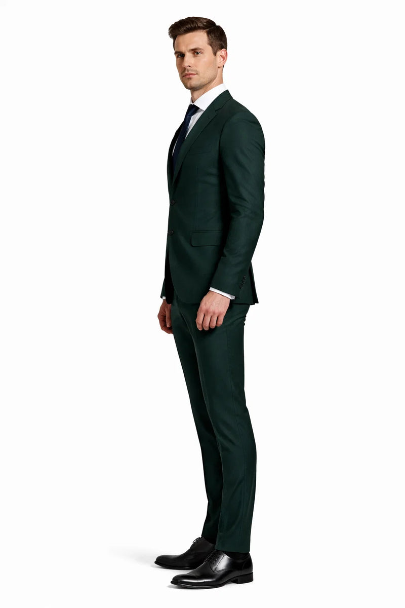 Men's Two Button Vested Notch Lapel Matching Vest and Basic Suit in Hunter Green